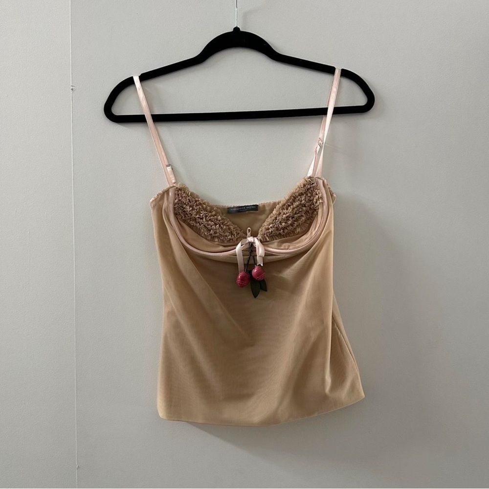 Vintage 2003 Alexander McQueen Irere Mesh Knit Leather Cherry Camisole